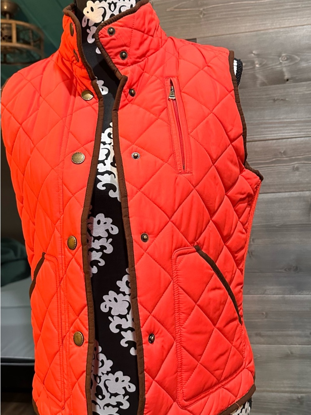 Lauren Ralph Lauren Quilted Orange Vest with Brown Trim